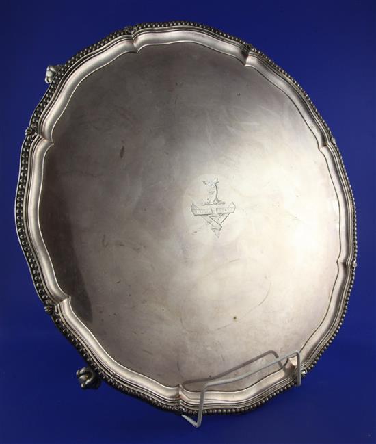 A large 19th century Old Sheffield plate salver by Walter Knowles & Co, 18in.